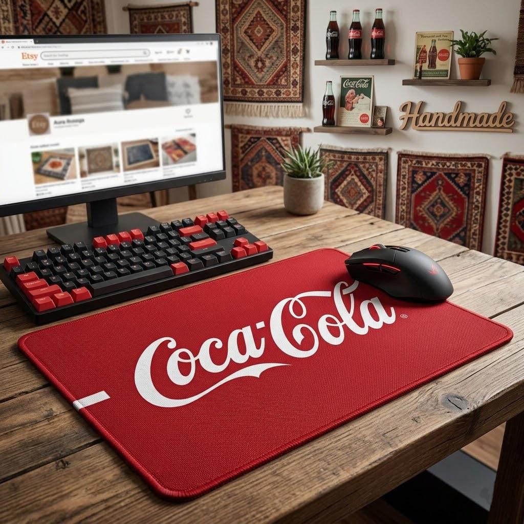Coca Cola Mouse Pad, Red Classic Soda Logo Desk Mat, Vintage