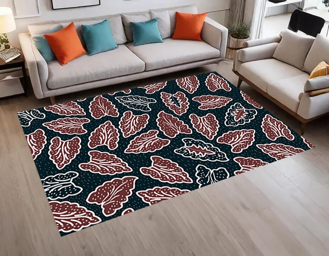 Red Leaf Design Rug, Non-slip Modern Accent Rug - Etsy
