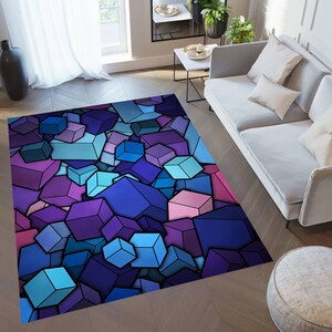 Cube Geometric Rug: Modern Colorful Design, Living Room Decor