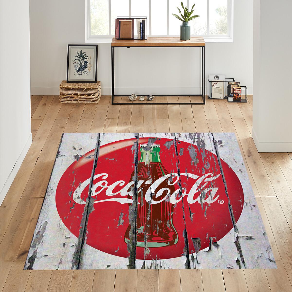 COCA COLA ヴィンテージラグ Vintage Coca Cola Square Rug: Red Bottle Design - Etsy