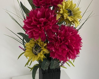 Rosa Dahlie & Sonnenblumengesteck | Valentinstag Blumen | Muttertagsgeschenk | Allergiefreie Blumen