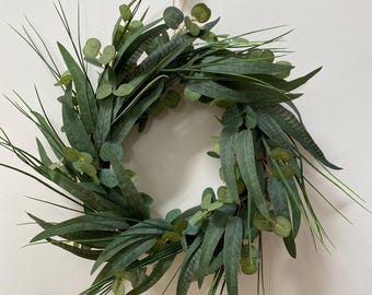 Green Foliage Wreath with Eucalyptus and Grasses | Year-Round Wreath| Wall Wreath | Housewarming Gift |