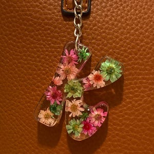 Custom Floral Initial Keychain with Real Flowers