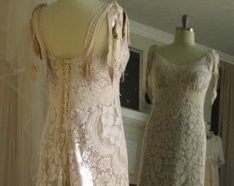 Hippie Lace Collage Gown One Of A Kind With Train And Dangle Etsy