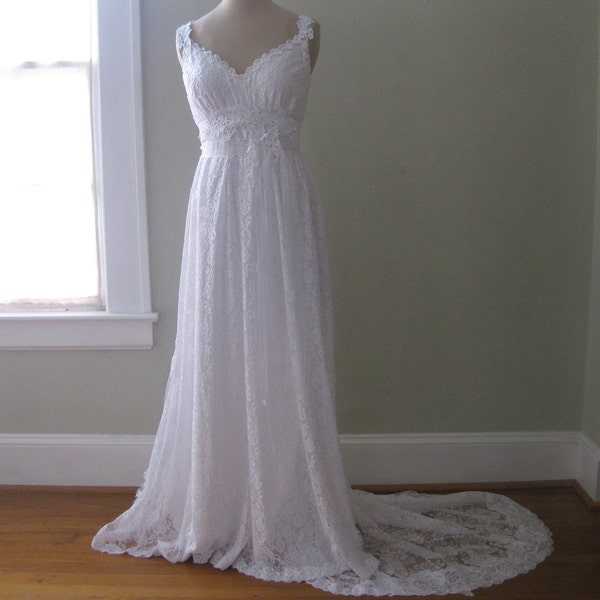 Reserved for Kenna White Lace Wedding Gown, boho wedding dress, hippie wedding dress, Butterfly, Lace wedding Dress, Beach Wedding Dress