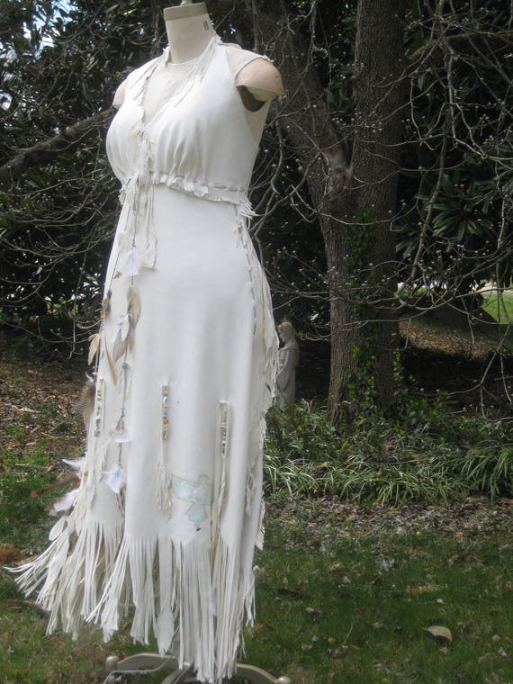 White Leather Wedding Dress Native American Inspired Boho - Etsy Singapore