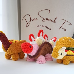 Dinosaurier Häkelanleitung Bundle, Dino Snack Trio häkeln, Eis Stegosaurus häkeln, Hot Dog Brachiosaurus häkeln, Ankylobuger häkeln