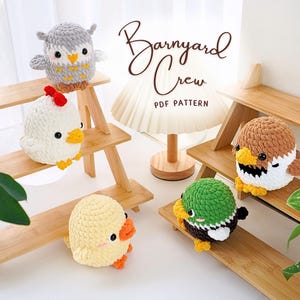 Barnyard Crew Crochet Pattern Bundle, Chicken Pattern, Yellow Duck Pattern, Mallard Duck Pattern, Sparrow Pattern, Owl Pattern