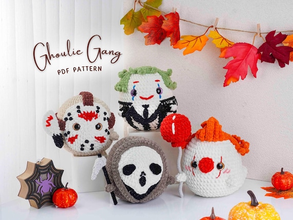 Ghoulie Gang Crochet Patterns Bundle, Macababe Pattern,Pootlejuice Pattern, Spooky Hockey Mask Pattern,Spoop Face Pattern, Halloween Pattern
