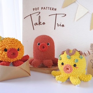 Tako Crochet Patterns Bundle | Fried Squid Takoyaki Pattern, Hot Dog Octopus Pattern, Takoyaki Pattern, Amigurumi Crochet Patterns