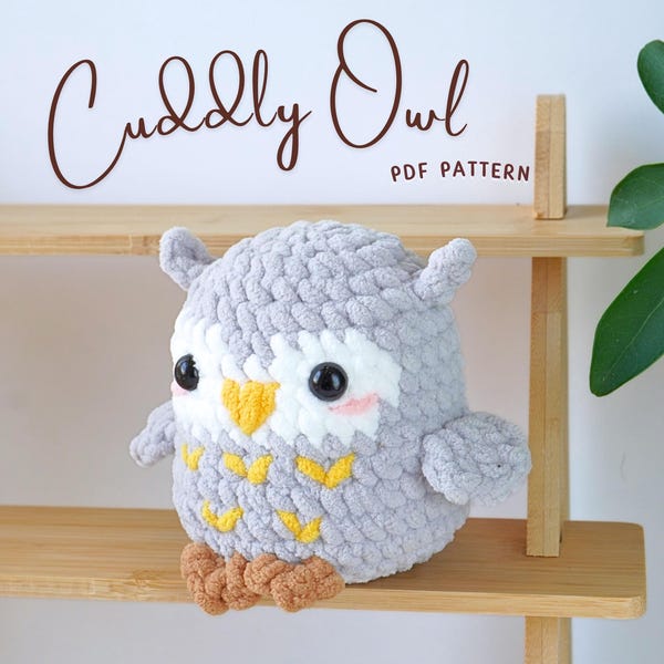 Knuffelige uil haakpatroon zonder naaien, amigurumi-haakpatroon, uil-amigurumipatroon, haakpatroon zonder naaien, haakpatroon
