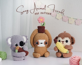 Snug Animal Friends Crochet Patterns Bundle | Sloth Pattern, Monkey Pattern, Koala Pattern, Amigurumi Crochet Patterns, PDF Crochet Pattern