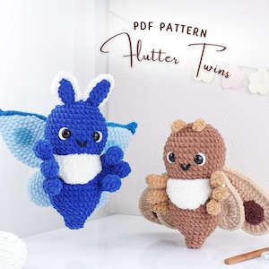 Flutter Twins Crochet Patterns Bundle | Blue Moth Pattern, Brown Moth Pattern, Amigurumi Crochet Patterns, Handmade Insect Plush Toy PDF