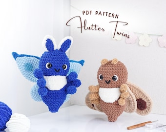 Paquete de patrones de crochet Flutter Twins: patrón de polilla azul, patrón de polilla marrón, patrones de crochet para amigurumi, juguete de peluche de insecto hecho a mano (PDF)