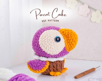 Parrot Cake Crochet Pattern, Amigurumi Crochet Pattern, Bird Crochet Pattern, Stuffed Animal Crochet Pattern, PDF Pattern Tutorial
