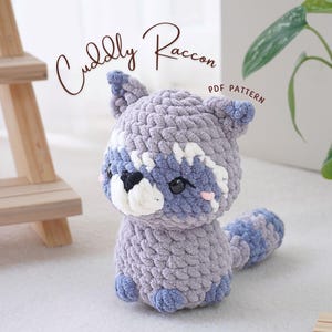Cuddly Raccon No Sew Crochet Pattern, Amigurumi Raccon Pattern, Soft Cuddly Raccon Crochet Tutorial,  Raccon Plushie Crochet Pattern