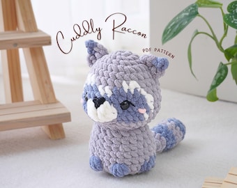 Cuddly Raccon No Sew Crochet Pattern, Amigurumi Raccon Pattern, Soft Cuddly Raccon Crochet Tutorial,  Raccon Plushie Crochet Pattern