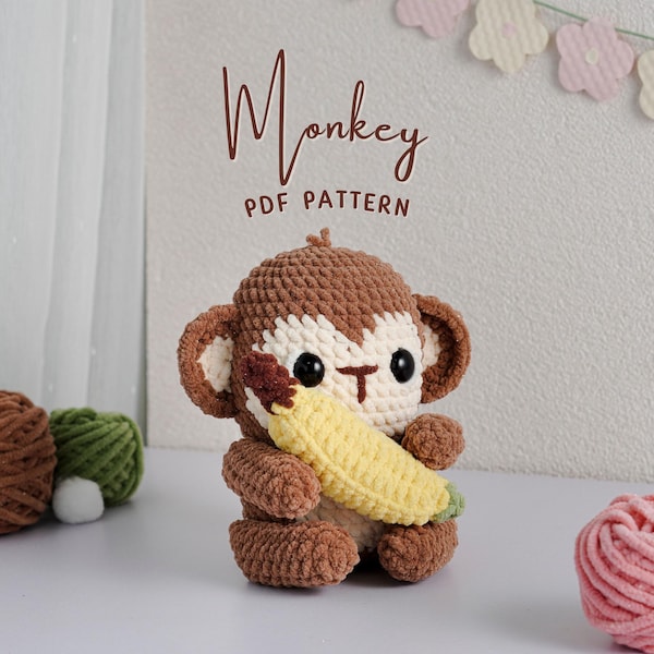 Haakpatroon aap, haakpatroon amigurumi, haakpatroon knuffeldier, haaktutorial schattige aap, pdf-haakpatroon