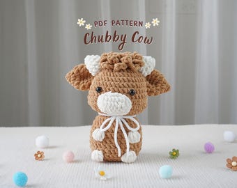 Chubby Cow Crochet Pattern, Low Sew Cow Crochet Pattern, Stuffed Animal Crochet Pattern, Amigurumi Crochet Pattern