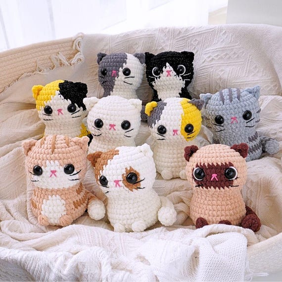 9 in 1 Crochet Patterns Low Sew Cats, Loaf Cat Pattern, Low Sew Cats Kitten Crochet Amigurumi