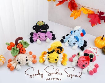 Halloween Spider Squad Crochet Patterns, Candy Spider Pattern, Pumpkin Spider Pattern, Witch Spider Pattern, Eyeball Spider Pattern