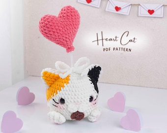 Heart Cat Crochet Pattern, Valentine Crochet Patterns, Heart Cat Plush Guide, Love Themed Amigurumi, Soft Toy DIY Instructions, PDF Pattern