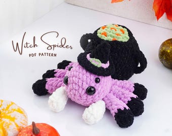 Araignée sorcière au crochet, motif amigurumi araignée d'Halloween, motif araignée au crochet, tutoriel PDF araignée d'Halloween, patron PDF
