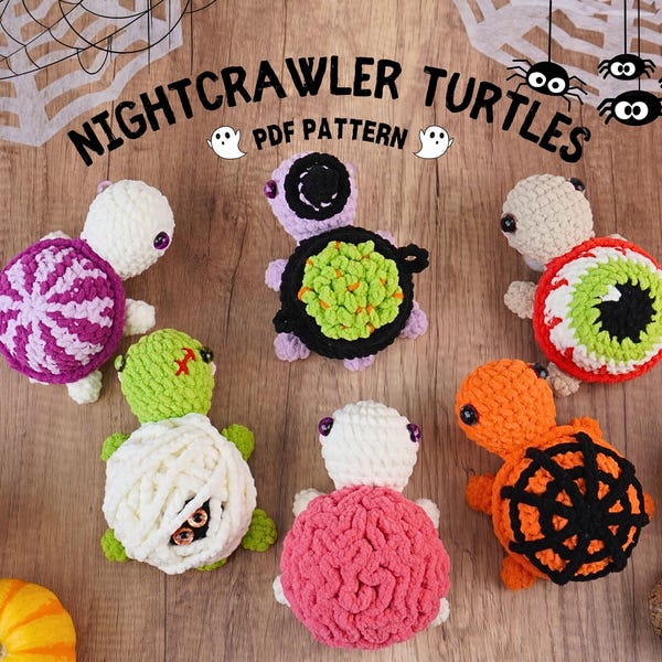 Zestaw wzorów na szydełkowanie bez szycia na Halloween Turtle, wzór na szydełkowanie bez szycia na Amigurumi, szydełkowanie Amigurumi, wzór na szydełkowanie kolekcji Halloween
