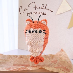 Cat Friedshrimp-haakpatroon, kat haakpatroon, amigurumi-haakpatronen, Friedshrimp-haakpatroon, Fastfood-haakpatroon, Fastfood