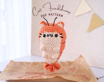 Cat Friedshrimp Crochet Pattern, Cat Crochet Pattern, Amigurumi Crochet Patterns, Friedshrimp Crochet Pattern, Fast Food Crochet Pattern
