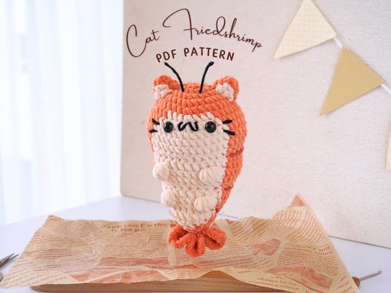 Cat Friedshrimp Crochet Pattern, Cat Crochet Pattern, Amigurumi Crochet Patterns, Friedshrimp Crochet Pattern, Fast Food Crochet Pattern
