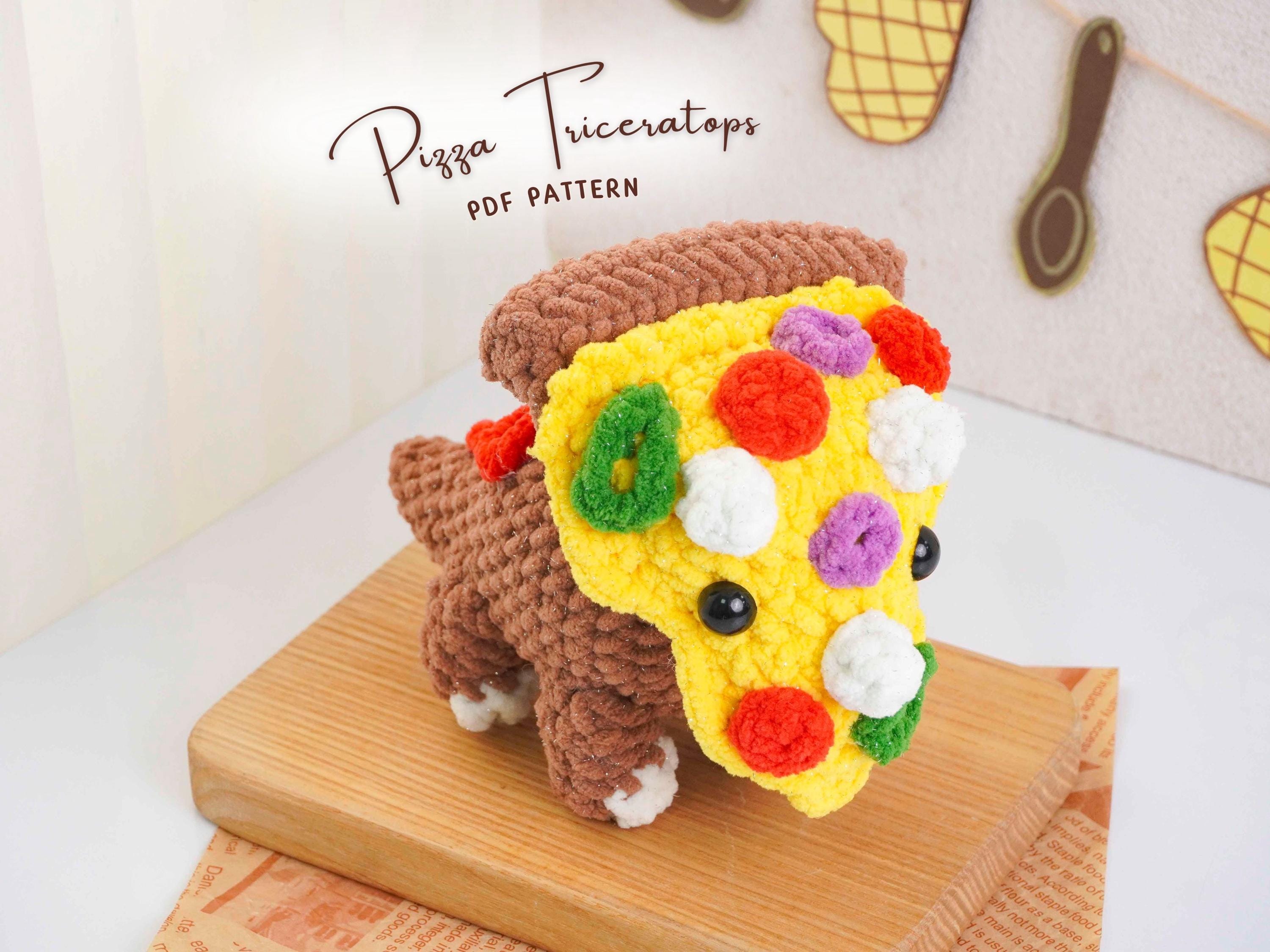 30 Triceratops Crochet Patterns for Dino Lovers, Nursery Decor, and Handmade Gifts 34 Pizza Triceratops Crochet Pattern