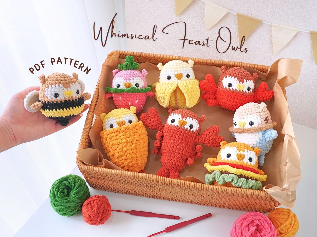 Whimsical Feast Owls Crochet Patterns Bundle, Strawberry Owl