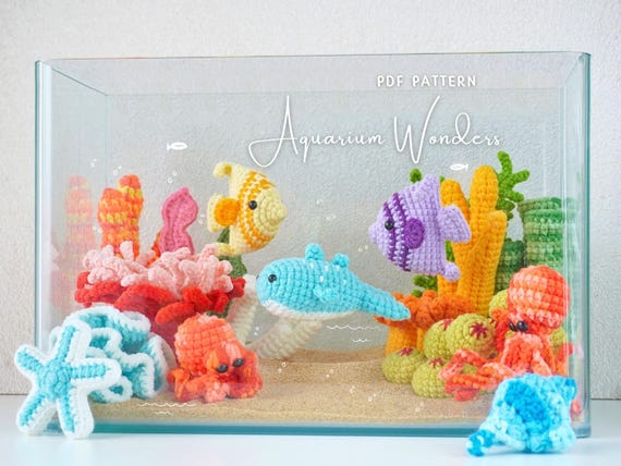 Aquarium Wonders Crochet Bundle, Starfish Pattern, Fishes Pattern, Turtle Pattern, Octopus Pattern, Seashell Pattern, Whale Pattern
