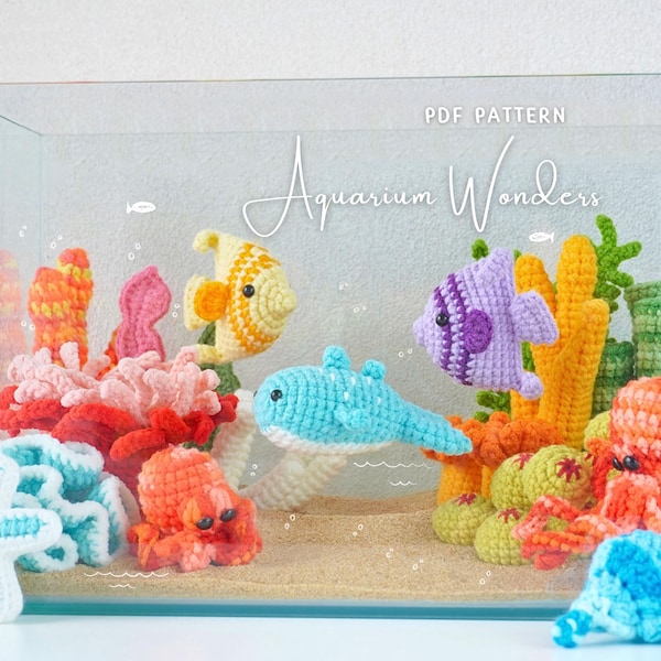 Aquarium Wonders Häkel-Bundle, Seestern Muster, Fische Muster, Schildkröte Muster, Oktopus Muster, Muschel Muster, Wal Muster