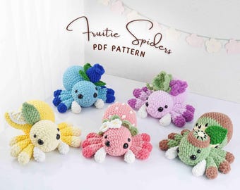 Fruitie Spiders Crochet Patterns Bundle |Kiwi Spider Pattern, Blueberry Spider Pattern, Grape Spider Pattern, Lemon Spider Pattern