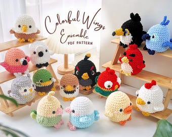 15in1 Colorful Wings Ensemble Amigurumi Crochet Pattern Bundle, Birds Pattern, Chickens Pattern, Parrots Pattern, Ducks Pattern, Owl Pattern