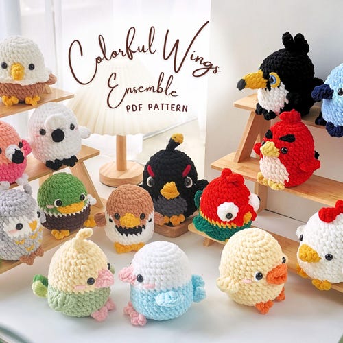 15in1 Colorful Wings Ensemble Amigurumi Crochet Pattern Bundle, Birds Pattern, Chickens Pattern, Parrots Pattern, Ducks Pattern, Owl Pattern