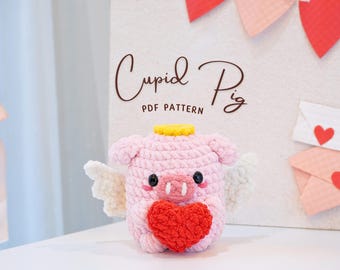 Heartful Cupid Pig Crochet Pattern, Valentine Crochet Patterns, Amigurumi Crochet Patterns, Pig Crochet Pattern