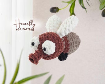Virkmönster för husflugor, Amigurumi-mönster för insekter, DIY-mönster för minikryp, Insektsleksak i PDF-format, Virkguide för nybörjare, PDF-mönster