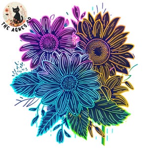 Floral Cottagecore png, Flowers png, Clipart, Spring Flowers Sublimation, Botanical Digital Download, Neon Bouquet, Summer Flower Nature 4