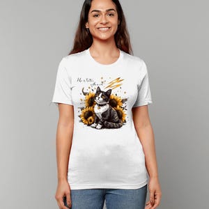 Life Is Better With A Cat, kitten, Floral, Cat Mom, Tuxedo Cat, Sunflowers, Bella+Canvas Unisex Jersey T-Shirt, Cute Cat, Tabby Cat, Cat Dad
