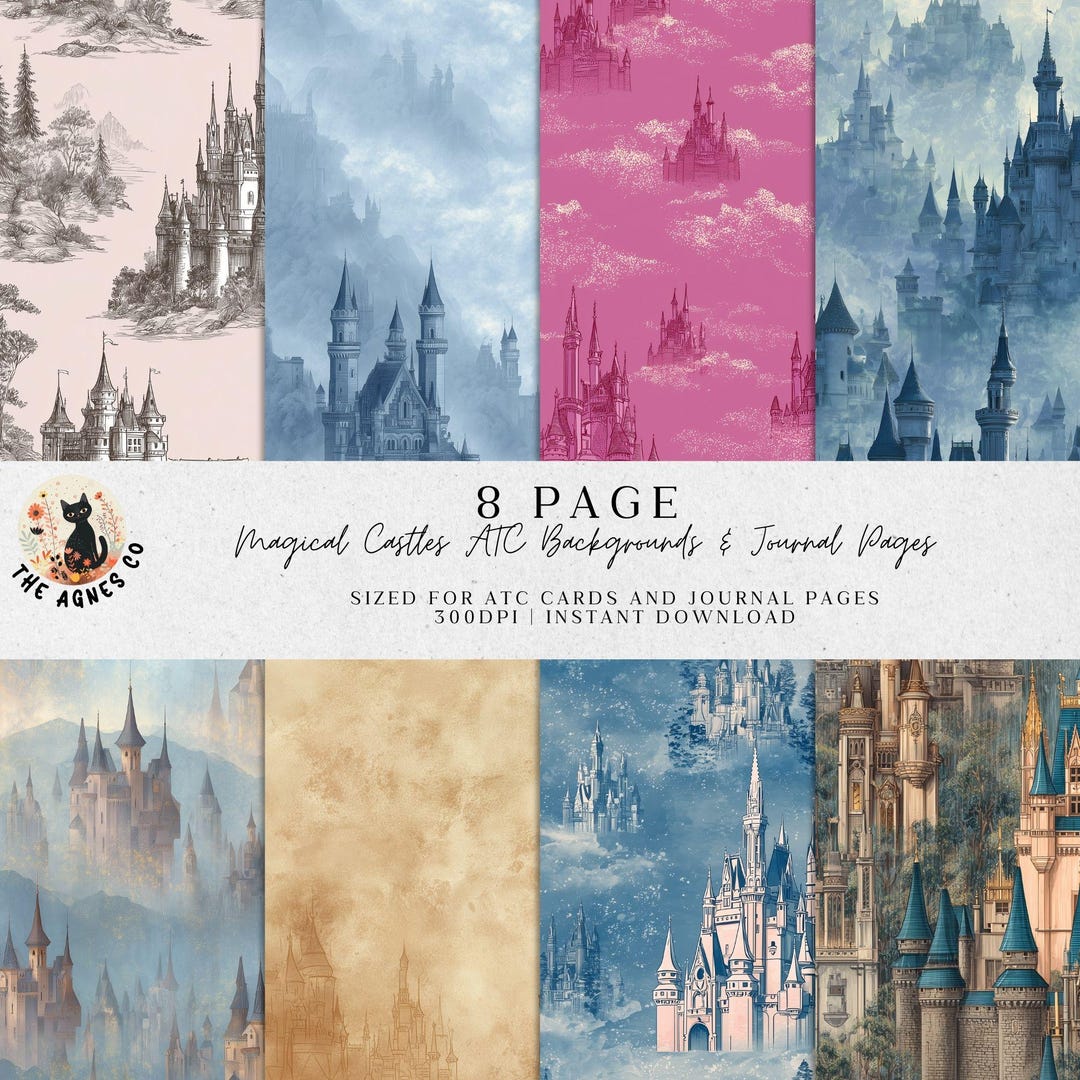 Magical Castles ATC Backgrounds (8 Pack) | Fairytale Castle Digital ...