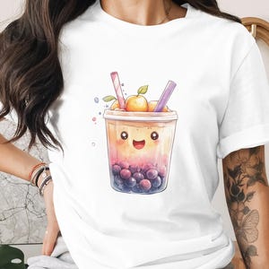 4 pk Cute Boba Tea Digital, Digital Download PNG File Bundle, Kawaii Bubble Tea, Food Illustration Clipart, Drinks Art, Stickers, Planner