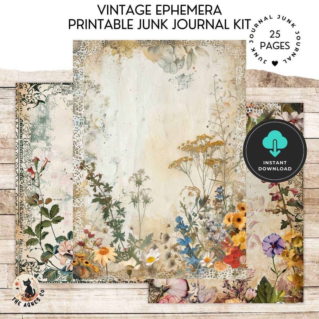 Vintage Ephemera Junk Journal Kit, 25 Pages of Vintage Ephemera ...