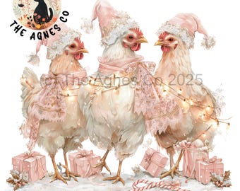 Pollo coqueto navideño (PNG), diseño de sublimación de granja navideña (PNG), lazo navideño de pollo moderno (PNG), amante de las mamás gallinas (PNG), pollo lindo