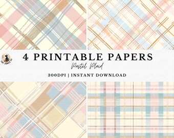 Pastel Plaid Digital Paper Pack | Coquette Scrapbook Backgrounds | Blush Pink & Blue Tartan Patterns | 12x12" PNGs