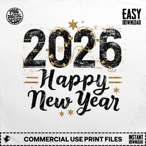 Happy New Year 2026 PNG, téléchargement numérique, Clipart nouvel an, décoration de Noël, conception de nouvel an, usage commercial, art imprimable
