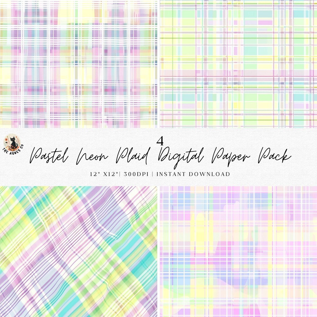 Pastel Neon Plaid Digital Paper Pack | Luminous Candy Plaids | Seamless ...