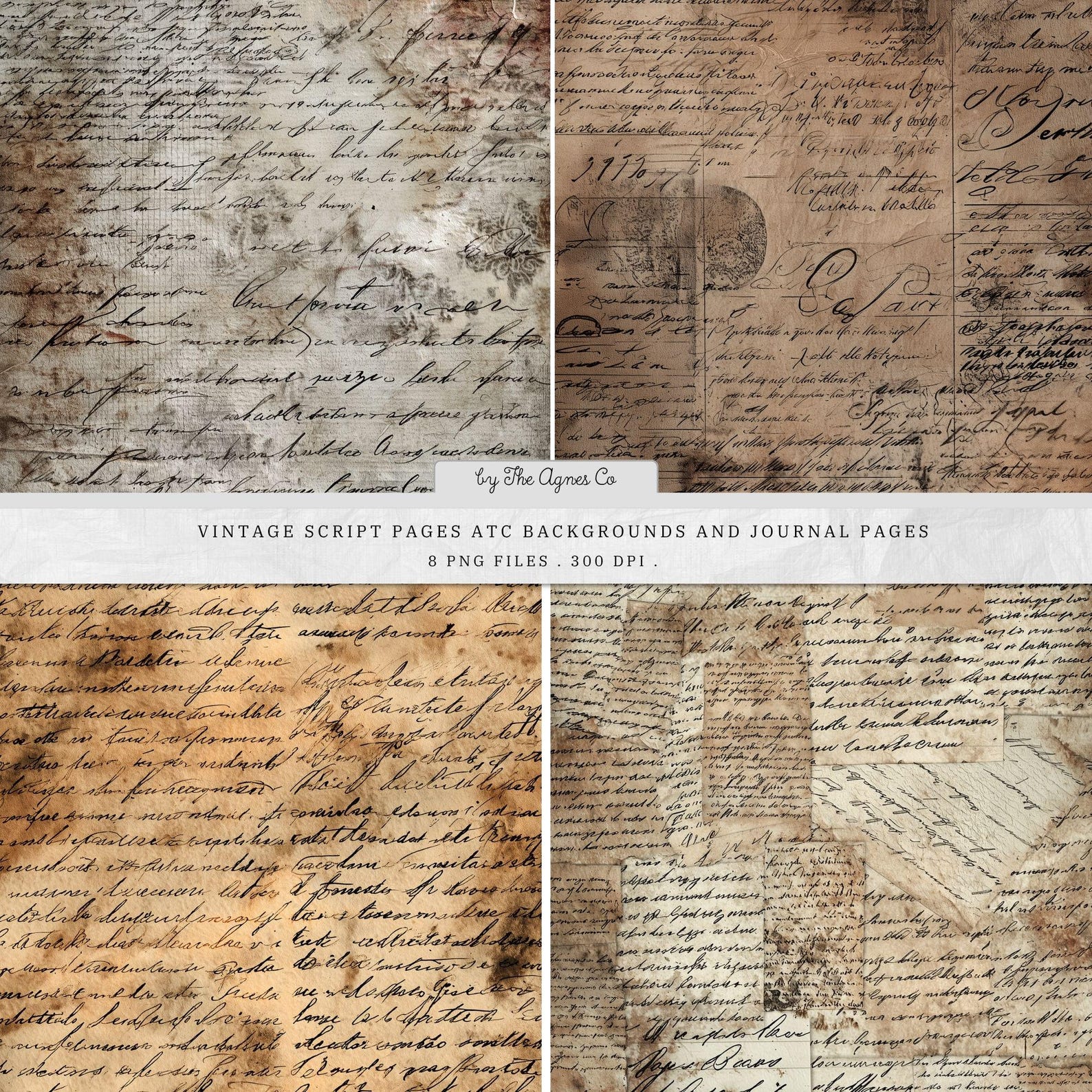 Old Script Backgrounds Vintage Script Pages ATC Backgrounds | Antique Handwritten Journal ...
